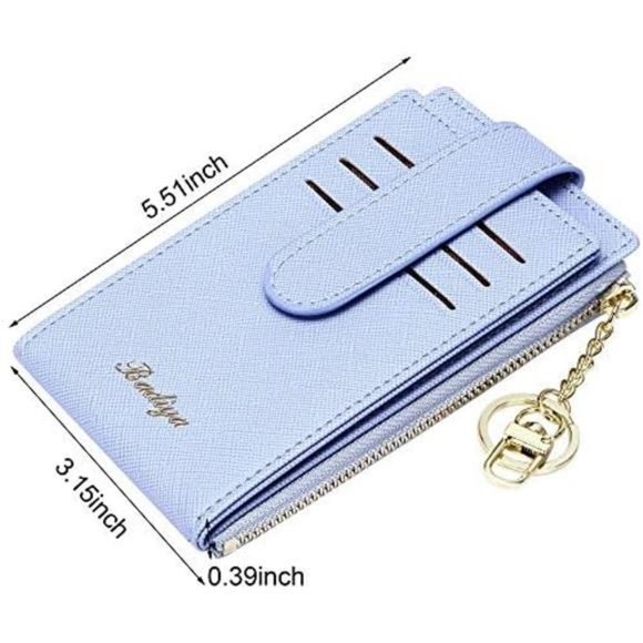 RFID Card Holder Wallet for Women Slim Wallets M-Cross-Sky Blue & Key Chain - Picture 3 of 6